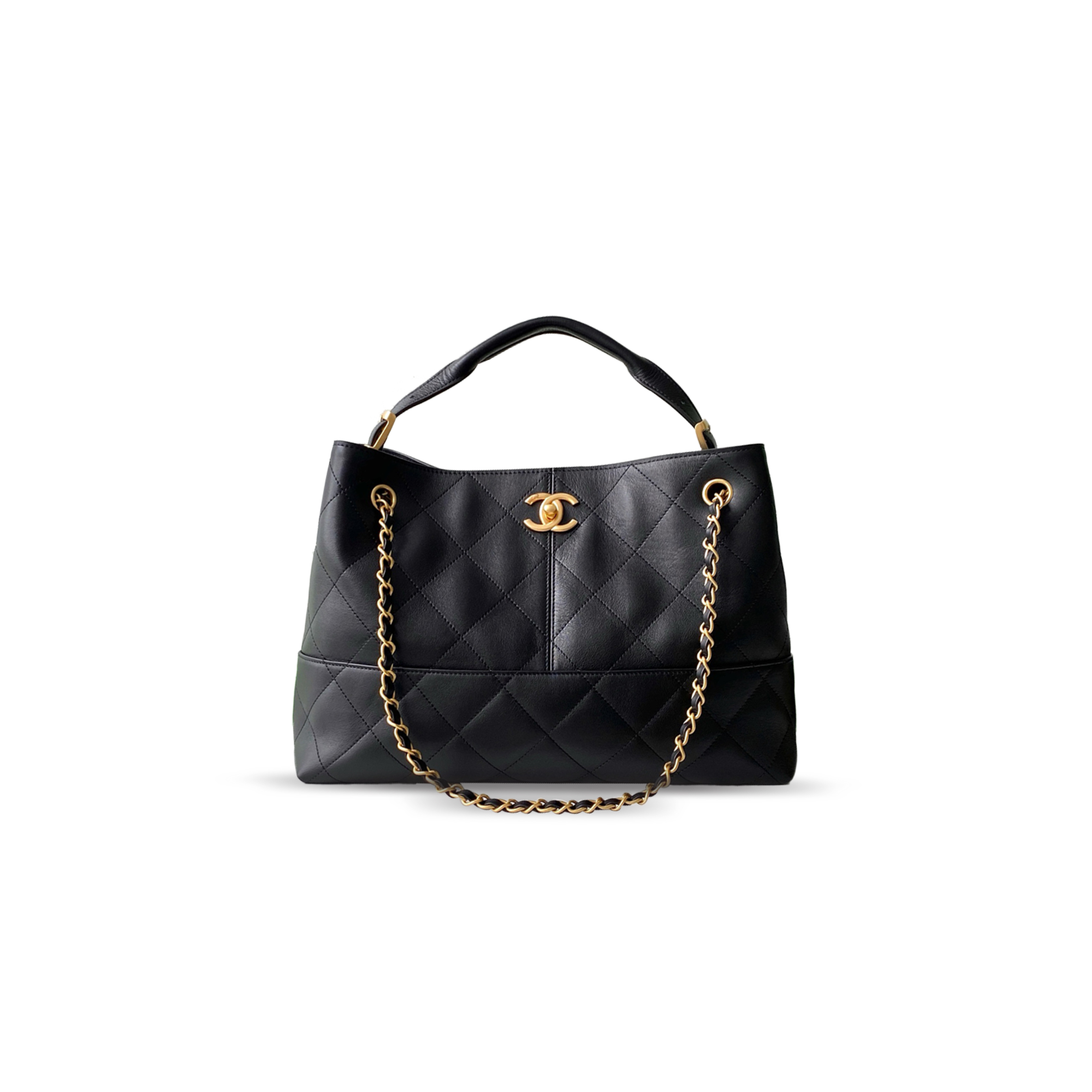 Ch*el master shopping bag calfskin & gold-tone metal black as5634 (36*24*12cm)